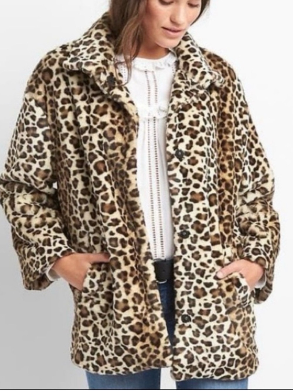 Gap Faux Fur Leopard Coat